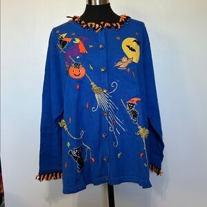 Quacker Factory Royal Blue Halloween Cardigan